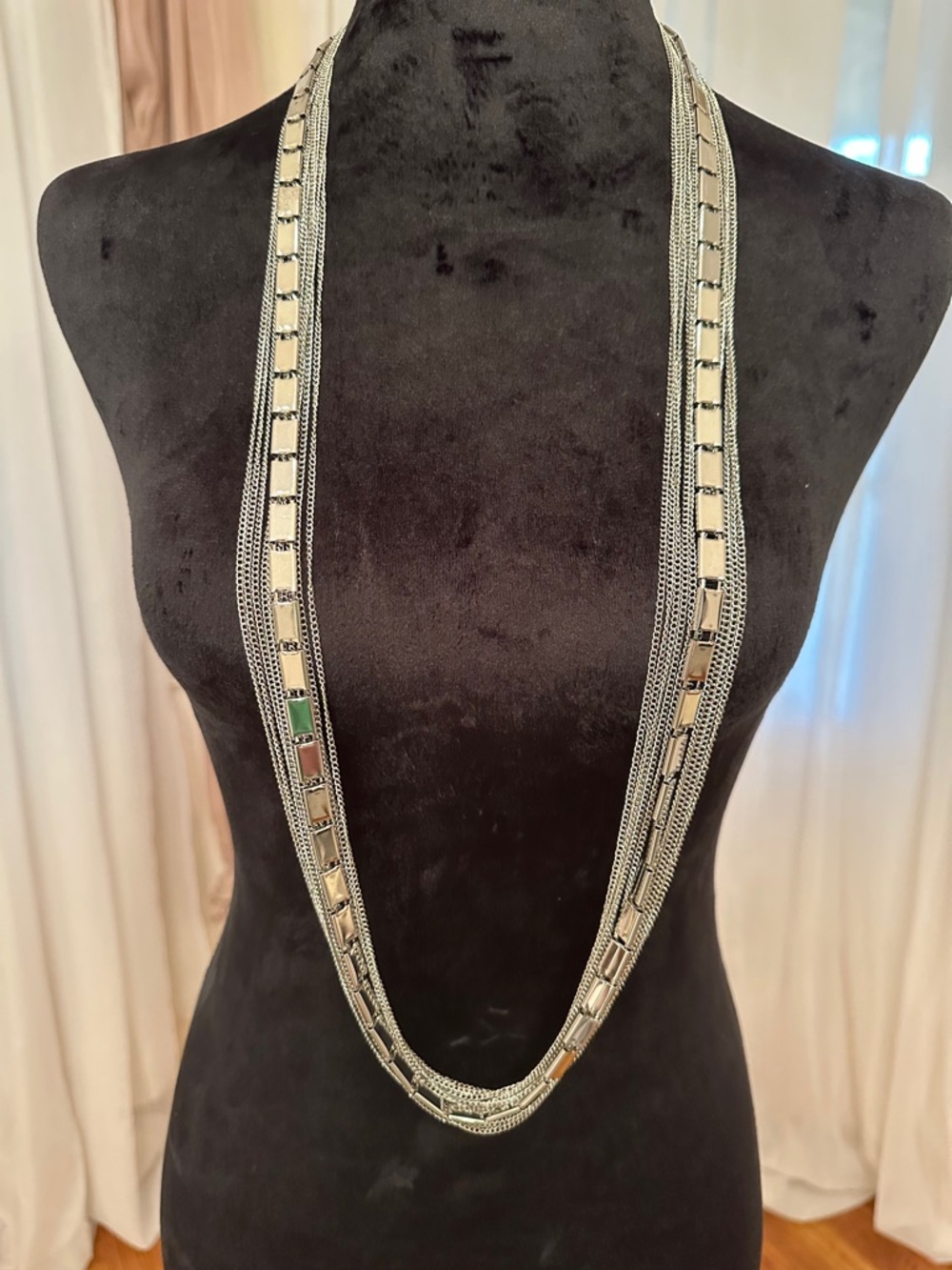Vintage Extra Long Silver Tone Statement Necklace - Picture 6 of 6